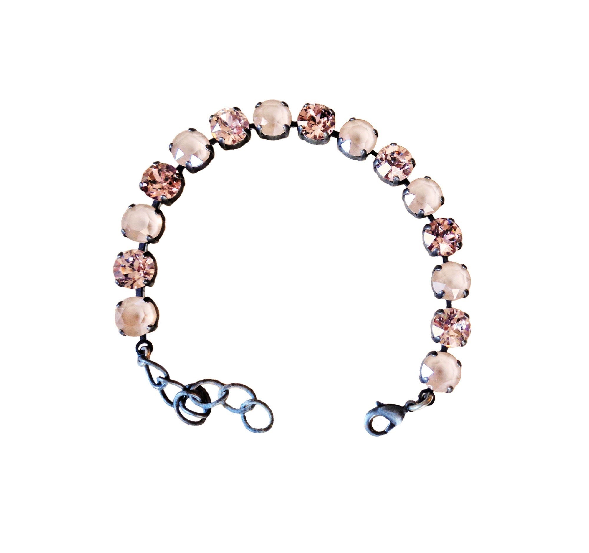 Crystal tennis bracelet black ivory,vintage rose,dark silver