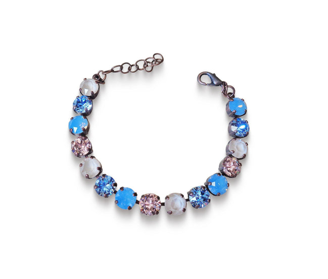 SOFT AND CHIC Crystal tennis bracelet soft blue and cream,antique copper