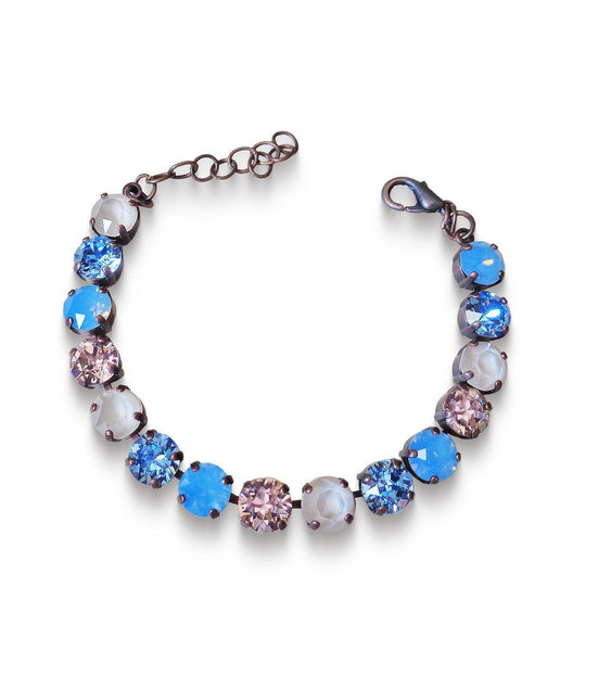 SOFT AND CHIC Crystal tennis bracelet soft blue and cream,antique copper