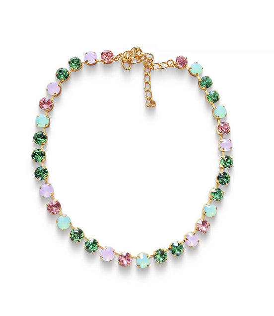ROSE GARDEN crystal  tennis  necklace, erinite/light rose,gold plated