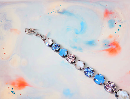 SOFT AND CHIC Crystal tennis bracelet soft blue and cream,antique copper