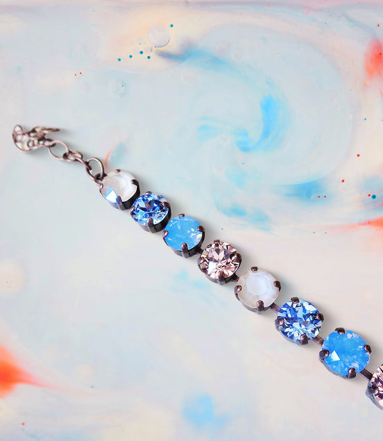 SOFT AND CHIC Crystal tennis bracelet soft blue and cream,antique copper