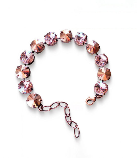 Austrian crystal rivoli tennis bracelet rose gold /vintage rose, antique copper