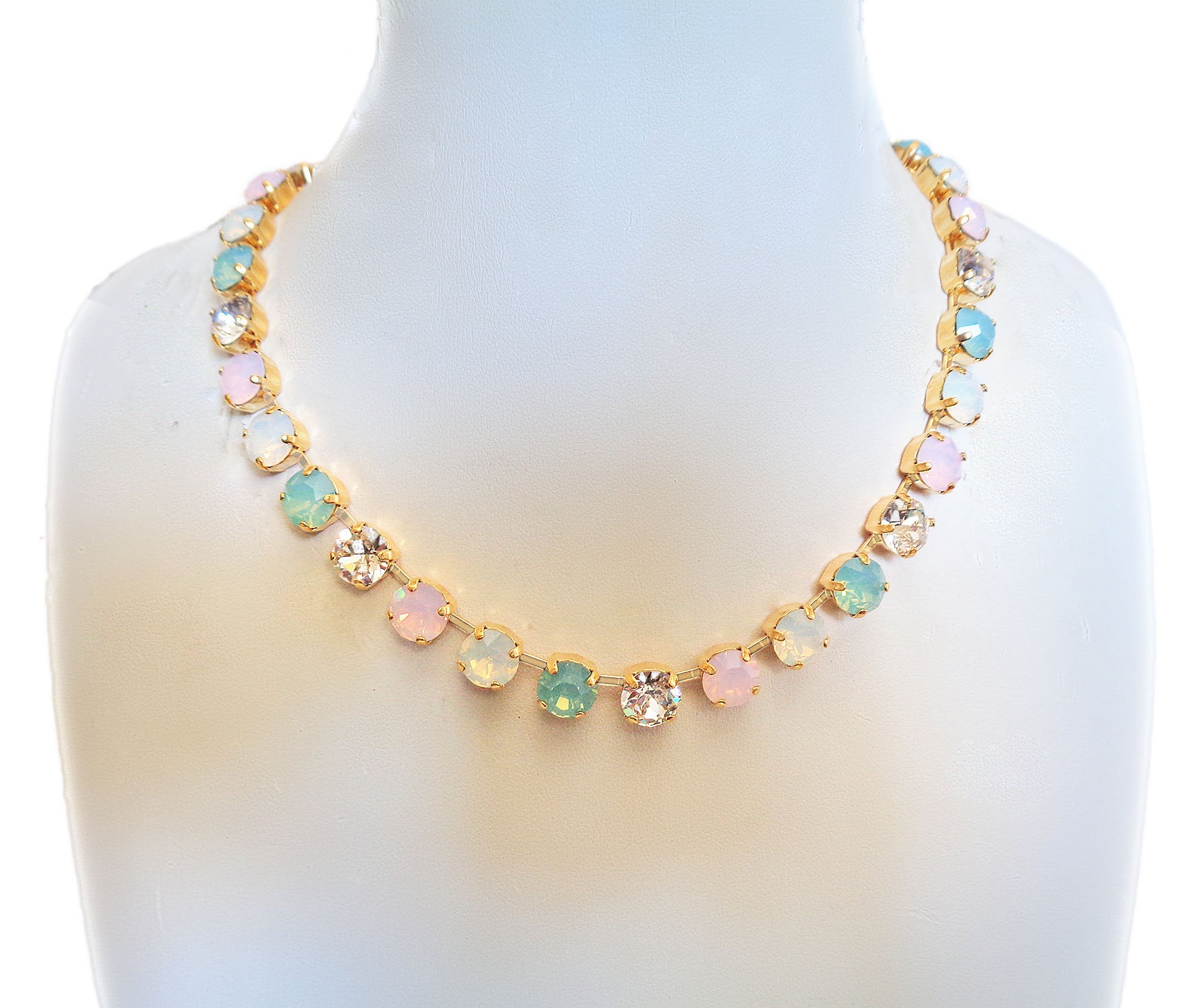 JOSEPHINE Austrian crystal light opals,clear crystal tennis necklace,gold plated