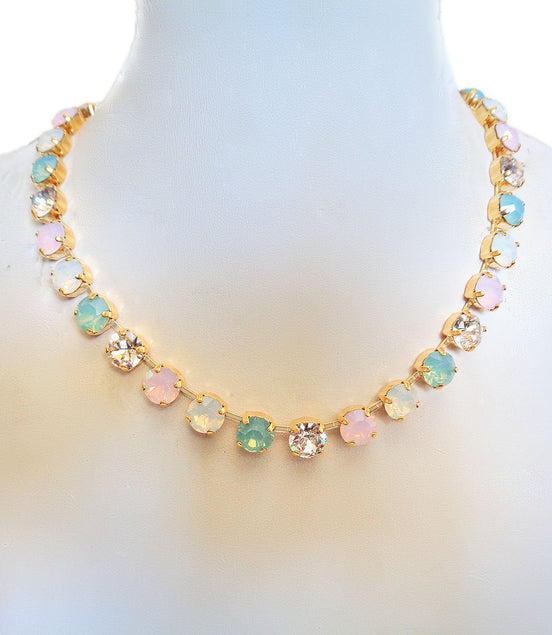 JOSEPHINE Austrian crystal light opals,clear crystal tennis necklace,gold plated