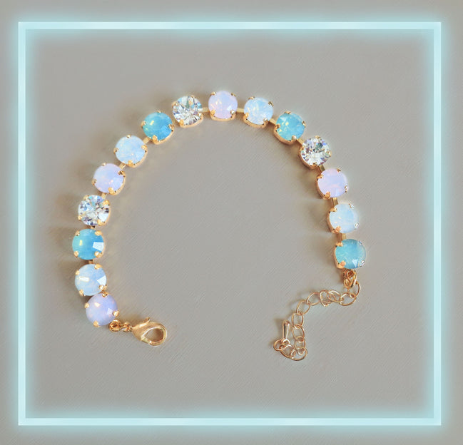 JOSEPHINE Crystal tennis bracelet soft opal multi,yellow gold