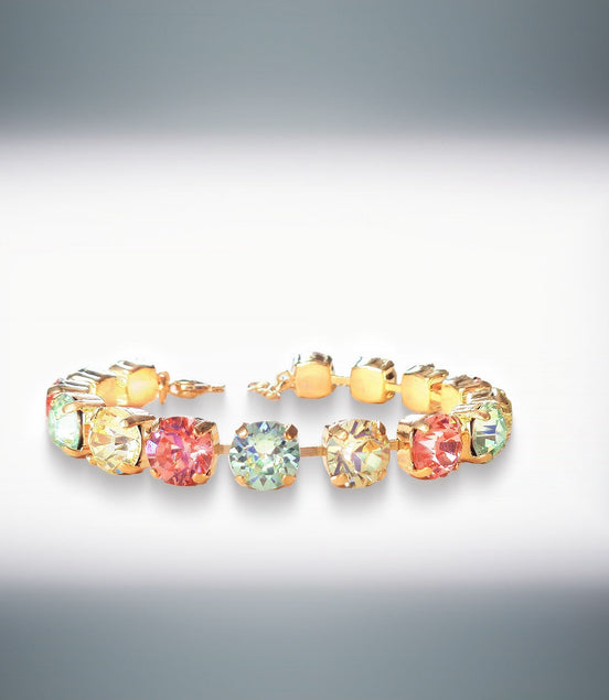 SWEET LAINEY crystal pastel multi colour tennis bracelet ,gold plated
