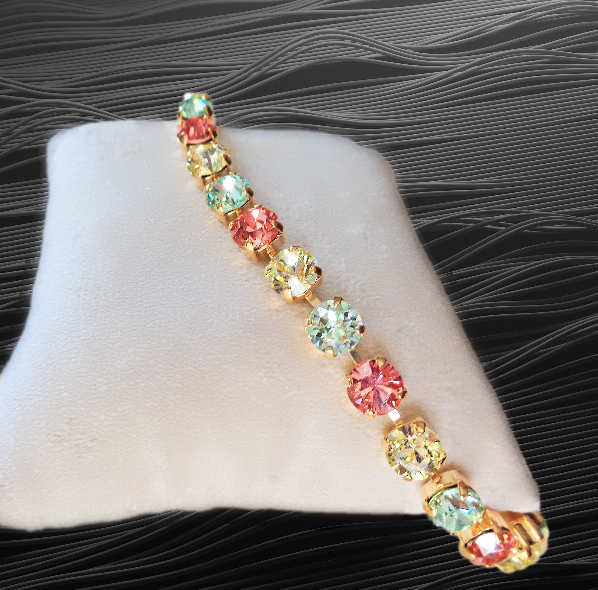 SWEET LAINEY crystal pastel multi colour tennis bracelet ,gold plated