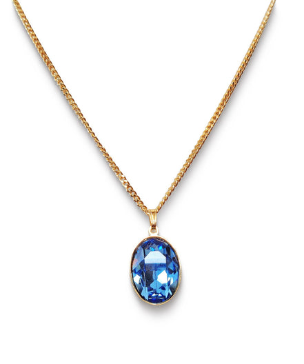 Crystal oval drop pendant necklace,icy blue