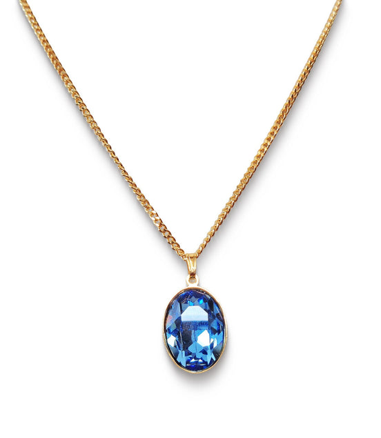 Crystal oval drop pendant necklace,icy blue