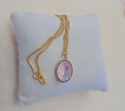 Crystal oval drop  pendant necklace,dusty pink