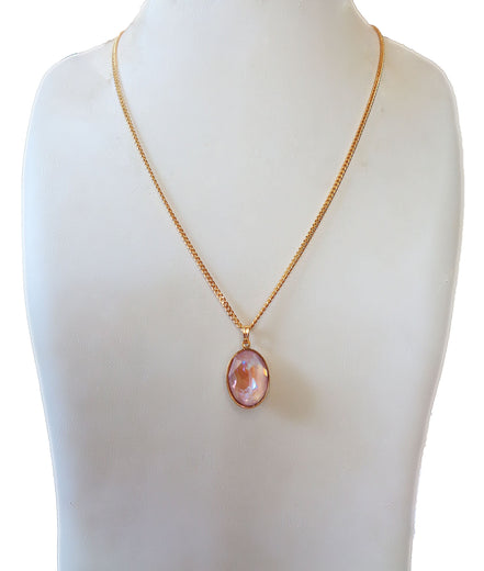 Crystal oval drop  pendant necklace,dusty pink