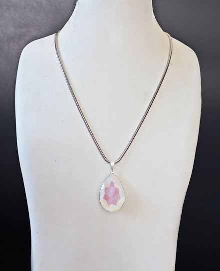 Large crystal pear  pendant necklace light grey Delite,stainless steel