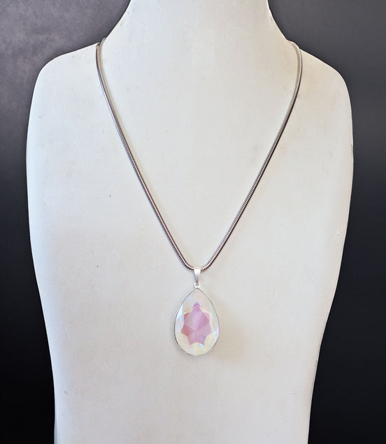 Large crystal pear  pendant necklace light grey Delite,stainless steel