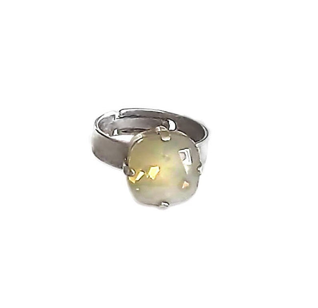 Crystal square stone ring light grey opal,antique silver