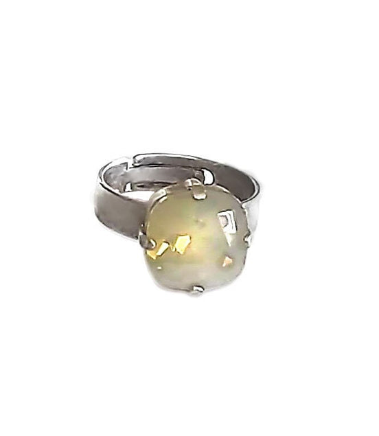 Crystal square stone ring light grey opal,antique silver