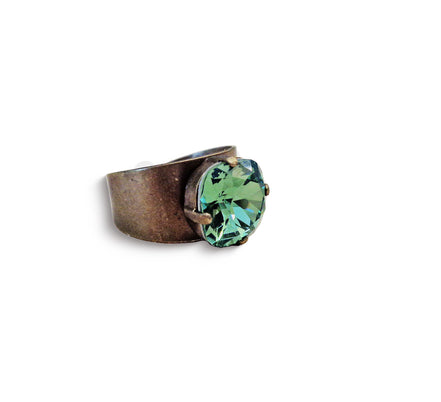 Crystal square stone ring,green,antique brass