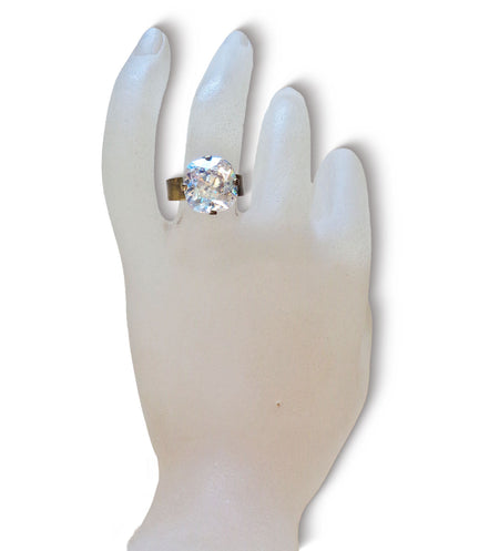Crystal square stone ring,crystal moonlight,antique brass