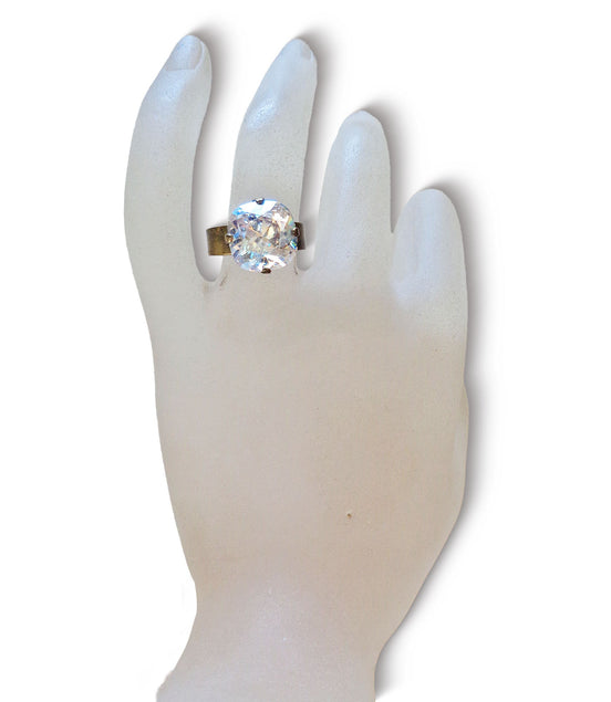 Crystal square stone ring,crystal moonlight,antique brass