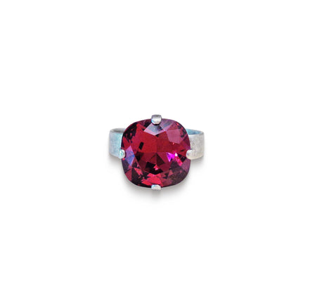 Crystal square stone ring ,ruby red,antique silver
