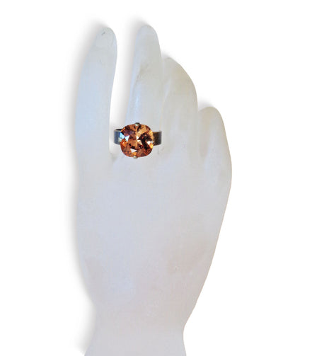 Bague en cristal Swarovski 12 mm, bague en pierre carrée fantaisie, jolie bague solitaire couleur topaze fumée claire