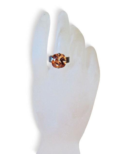 Bague en cristal Swarovski 12 mm, bague en pierre carrée fantaisie, jolie bague solitaire couleur topaze fumée claire