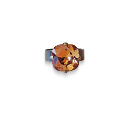 Bague en cristal Swarovski 12 mm, bague en pierre carrée fantaisie, jolie bague solitaire couleur topaze fumée claire