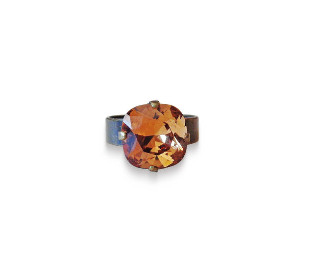 Bague en cristal Swarovski 12 mm, bague en pierre carrée fantaisie, jolie bague solitaire couleur topaze fumée claire