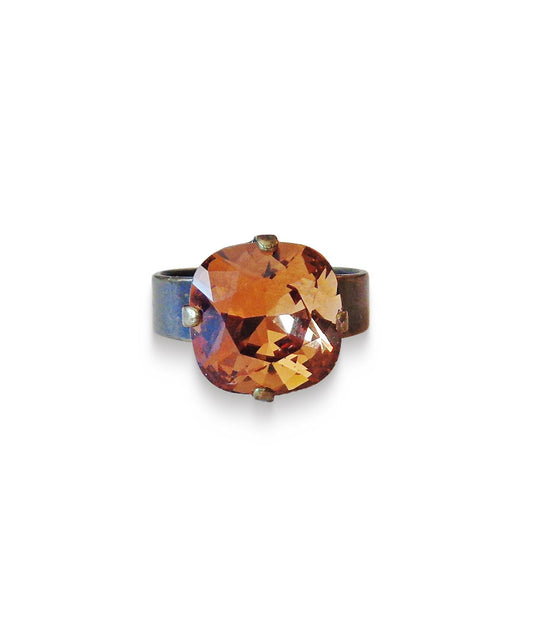 Bague en cristal Swarovski 12 mm, bague en pierre carrée fantaisie, jolie bague solitaire couleur topaze fumée claire