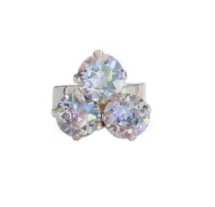 Crystal three stone ring ,blue shade,silver plated