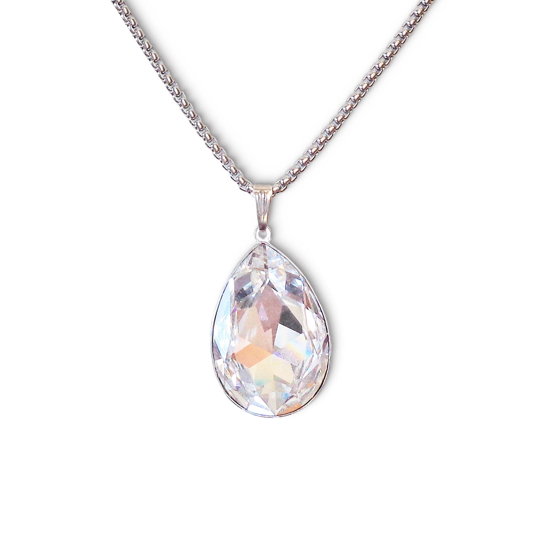 Crystal  large pear pendant necklace,clear crystal