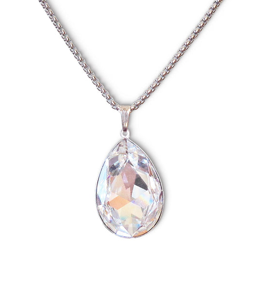 Crystal  large pear pendant necklace,clear crystal