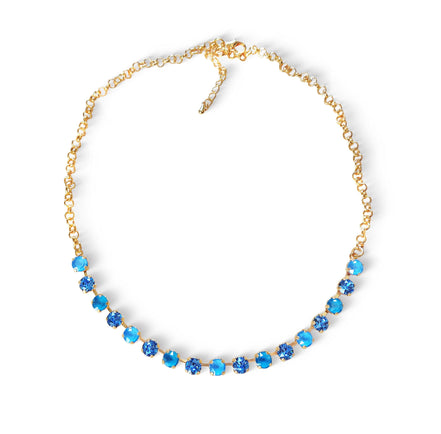 Crystal chain necklace ice blue,azure blue ,yellow gold