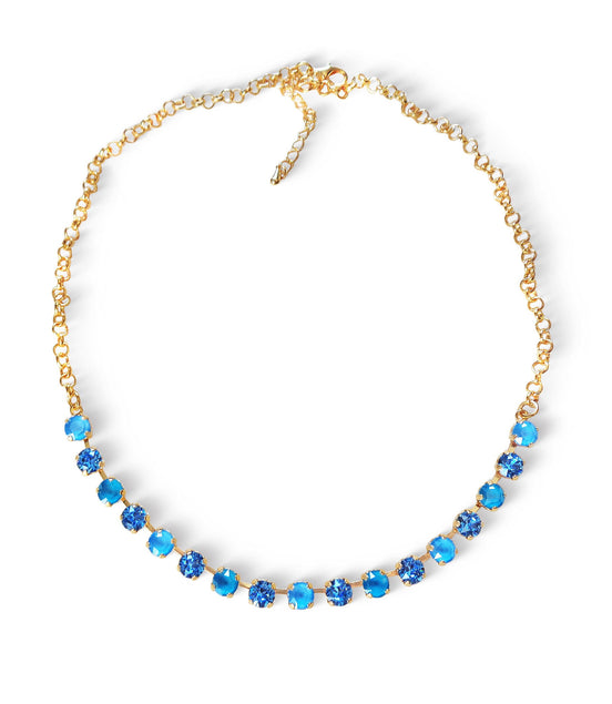 Crystal chain necklace ice blue,azure blue ,yellow gold