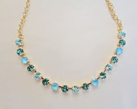 Austrian crystal chain necklace green and mint green