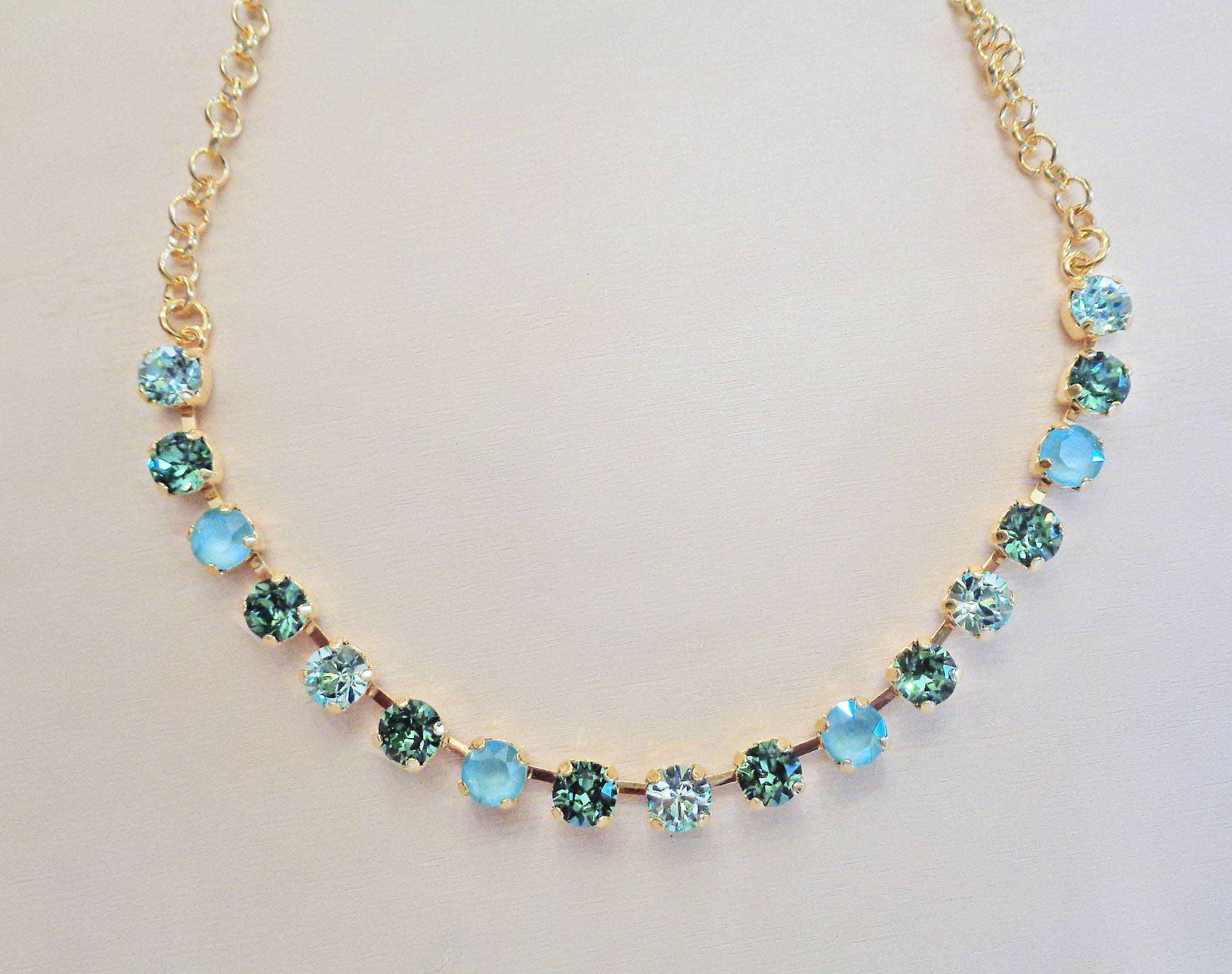 Austrian crystal chain necklace green and mint green