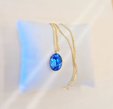 Crystal oval drop pendant necklace,icy blue