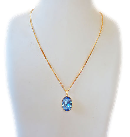 Crystal oval drop pendant necklace,icy blue