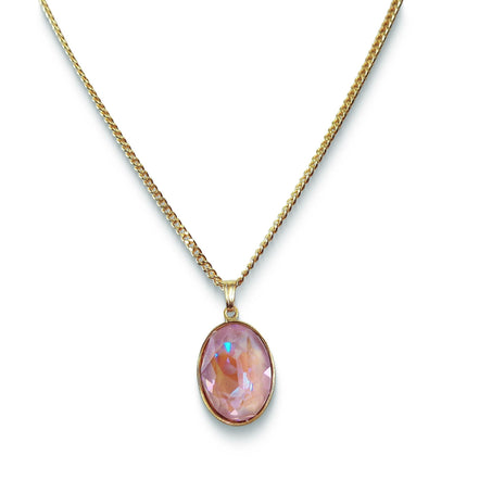 Crystal oval drop  pendant necklace,dusty pink