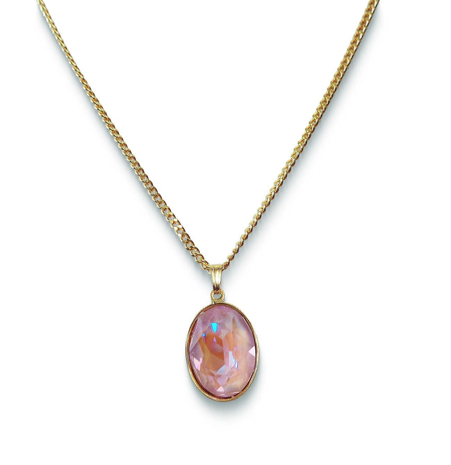 Crystal oval drop  pendant necklace,dusty pink