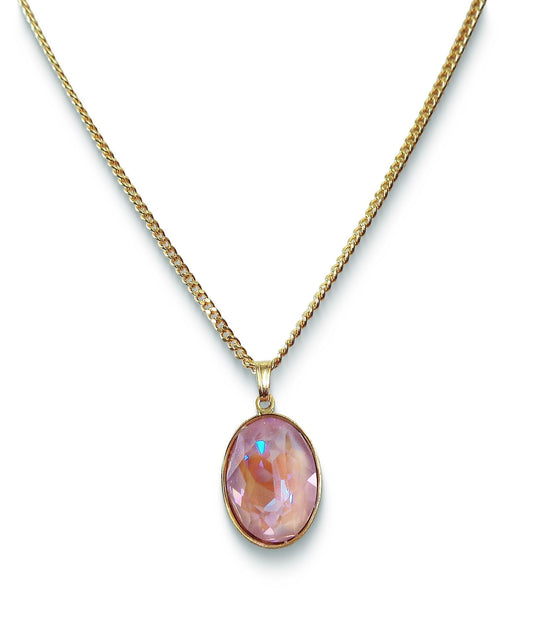 Crystal oval drop  pendant necklace,dusty pink