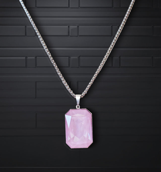 Crystal  large rectangular pendant necklace soft pink,stainless steel