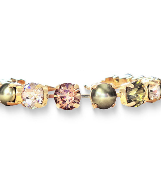 Crystal tennis bracelet olive,topaz,clear,yellow gold