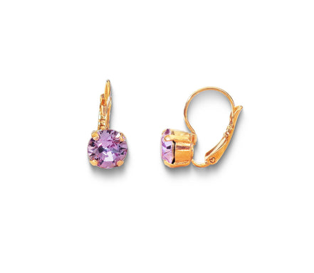 Crystal round drop earrings,violet,gold plated