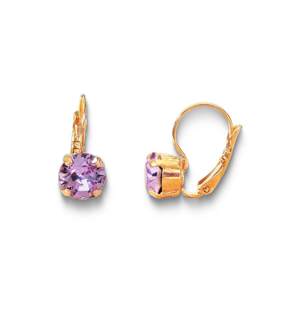 Crystal round drop earrings,violet,gold plated