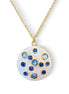 Crystal round pendant neckalce ,blue,white , gold plated