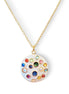 Crystal round pendant necklace,multicolour , gold plated