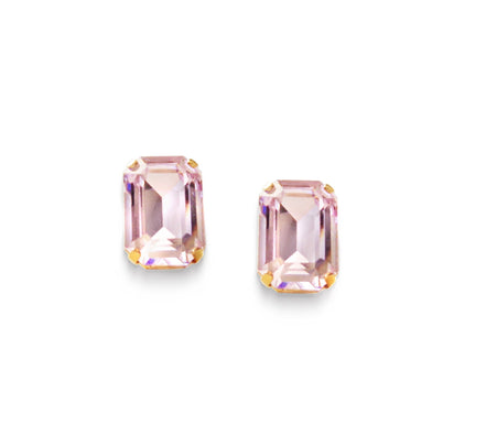 Crystal rectangular stud  earrings Rosaline, yellow gold plated