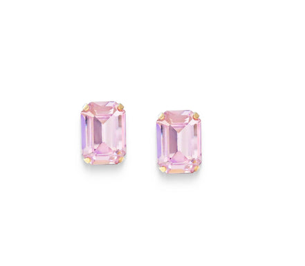 Crystal rectangular stud  earrings Rosaline, yellow gold plated