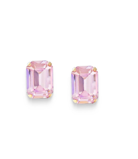 Crystal rectangular stud  earrings Rosaline, yellow gold plated